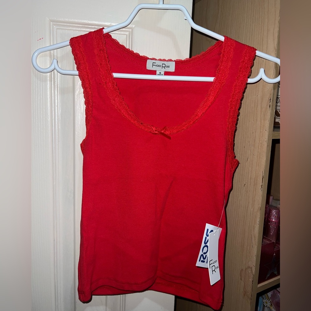 Red lace bow Tank Top